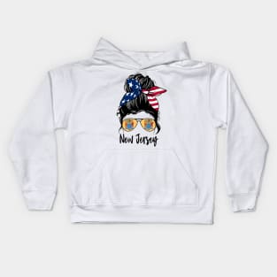 New Jersey girl Messy bun , American Girl , New Jersey Flag Kids Hoodie